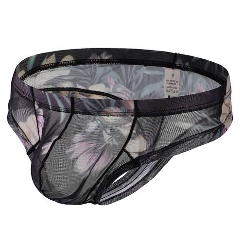 Men's transparent printed thong underwear, men's low waist