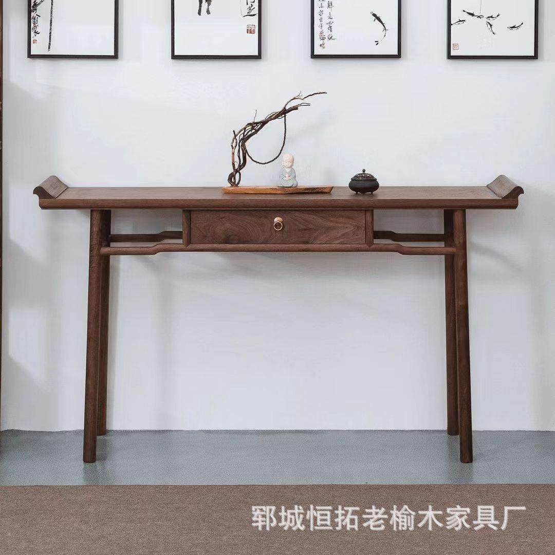 新中式玄关桌靠墙桌长条桌窄桌高脚端景台供桌老榆木玄关台条案