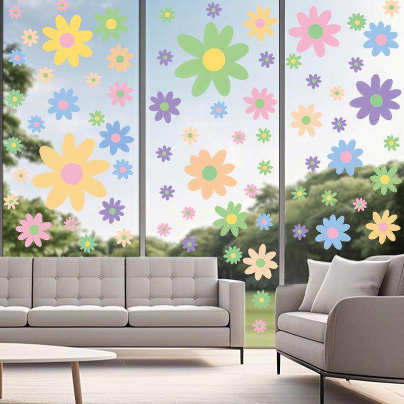 2025新款春季花朵橱窗柜冰箱静电贴纸房间装饰装扮氛围墙贴玻璃贴