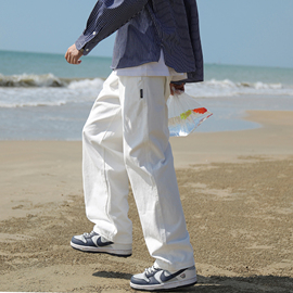@港仔文艺男白色工装裤，男夏季薄款男生直筒，垂感休闲宽松裤子男款