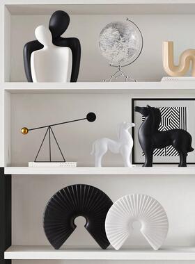 现代简约黑白抽象艺术摆件客厅玄关柜办公室书柜新房里家居装饰品