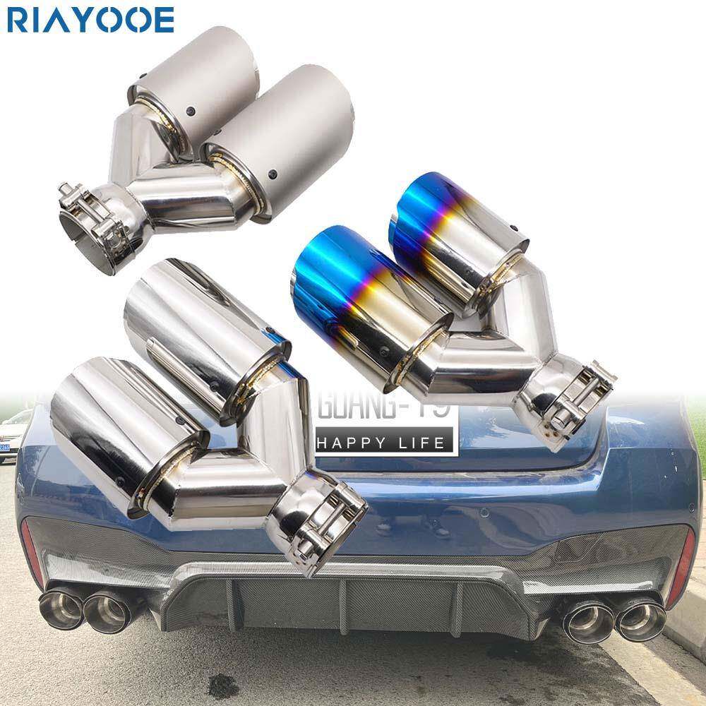 一出二汽车尾喉双管消声器排气管改装不锈钢喉箍304斜口双层烤蓝