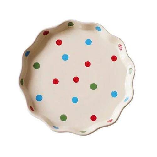 Porcelain Pie Pan, Round Pie Plate Baking Dish with Ruffled