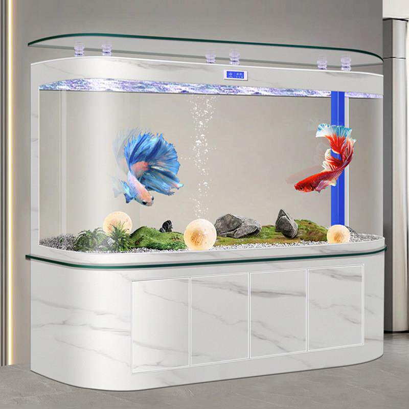 2025新款大弯底滤龙鱼缸客厅家用大型免换水靠墙水族箱一体金鱼缸