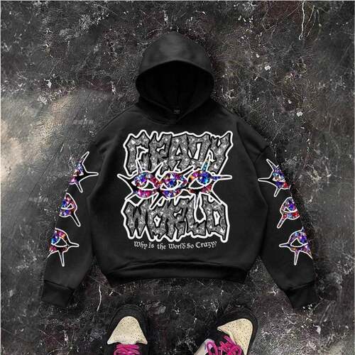 Men's Three Eye Print Long Sleeve Knit Hoodie Loose Casual