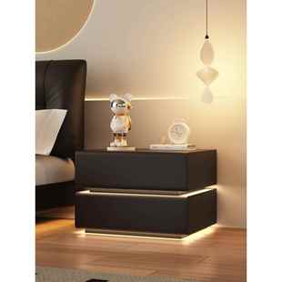 奶油风格床头柜简单现代小卧室床头柜轻豪华实木皮革收纳柜免安装