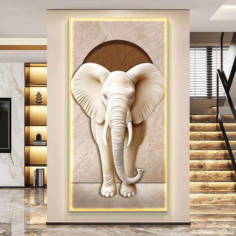 现代简约玄关装饰画大象入户门挂画吉象客厅走廊过道灯画壁画