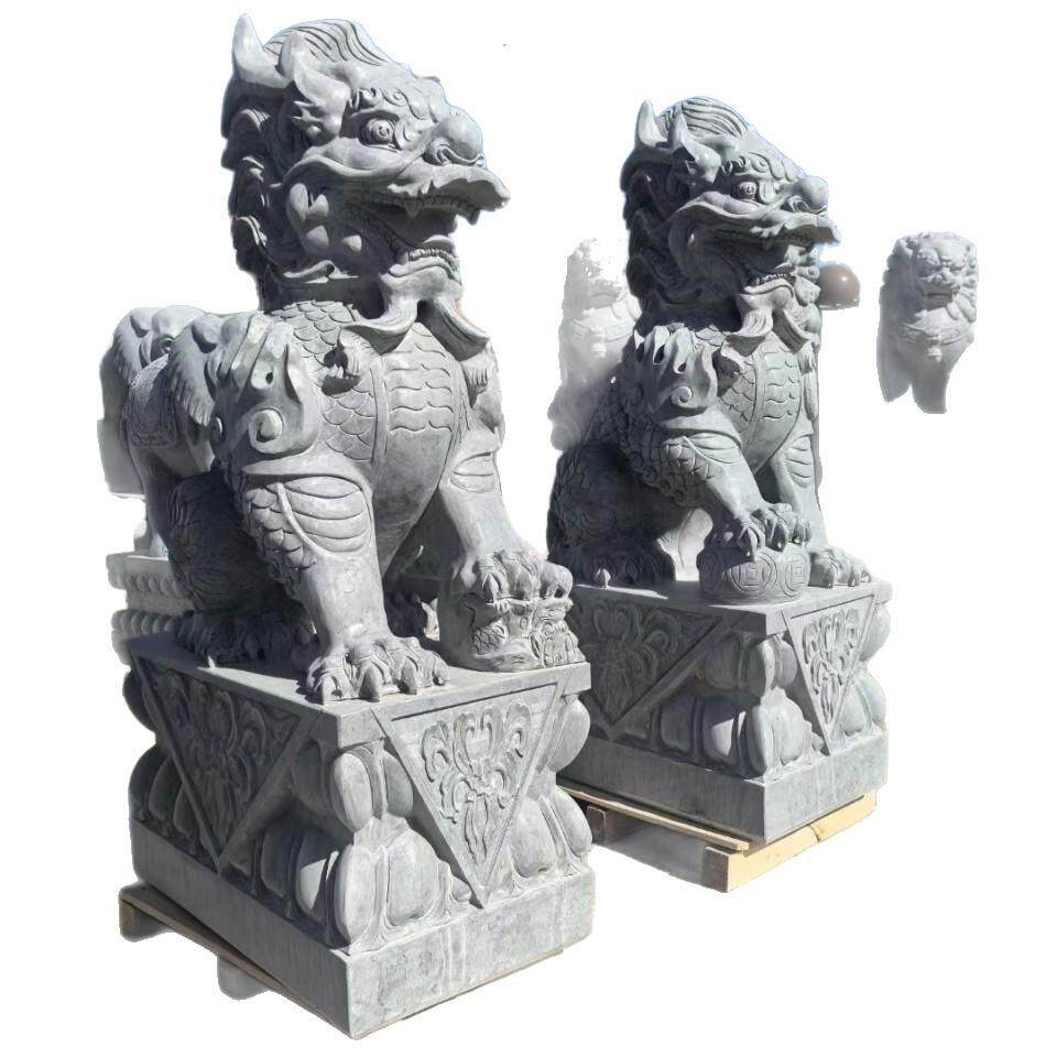 家用大型石雕麒麟公司祠堂寺庙看门瑞兽大门口大理石青石麒麟摆件