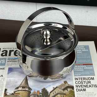 316不锈钢储油罐猪油罐带提手小汤锅带盖子加厚煮锅一人食迷你锅