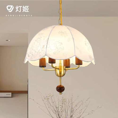 法式复古风布艺餐厅中古设计师餐桌吧台卧室灯主卧吊灯新款吊线灯