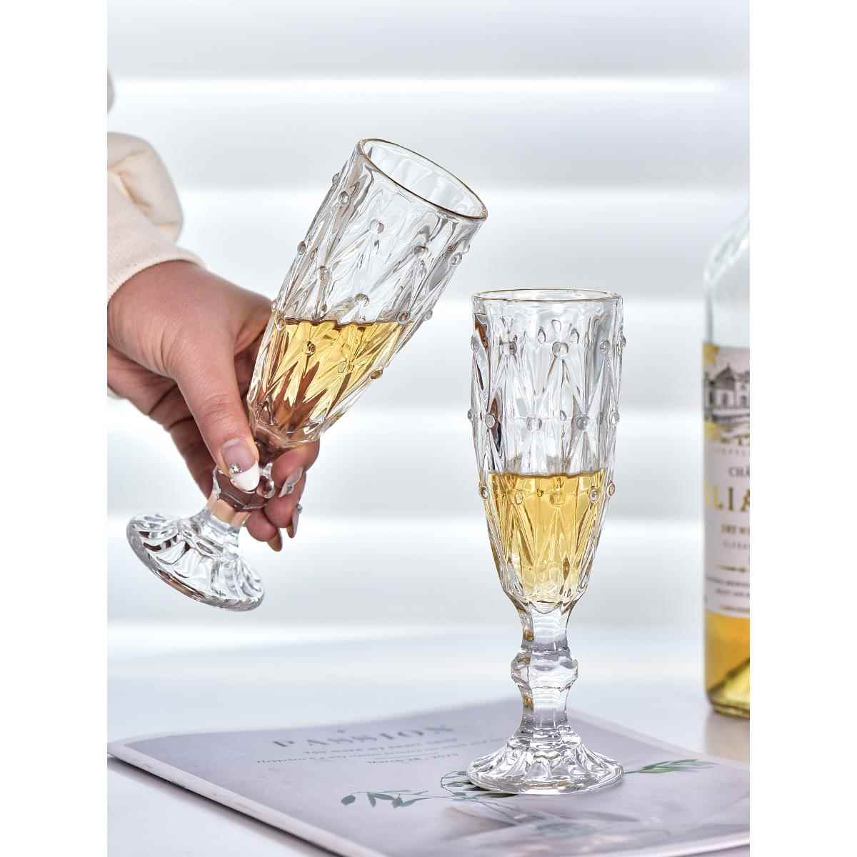 高脚杯香槟玻璃杯加厚玻璃杯6件套红酒利口酒创意优雅欧式家居酒
