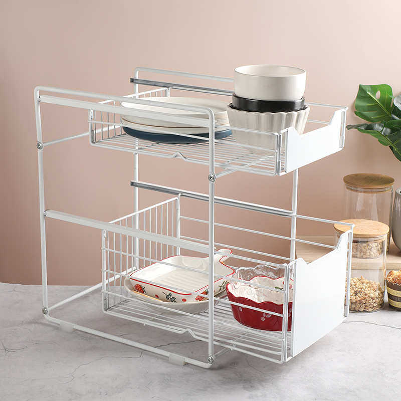 厨房多功能置物架来样定制双层抽屉碗碟架橱柜厨房收纳整理架子