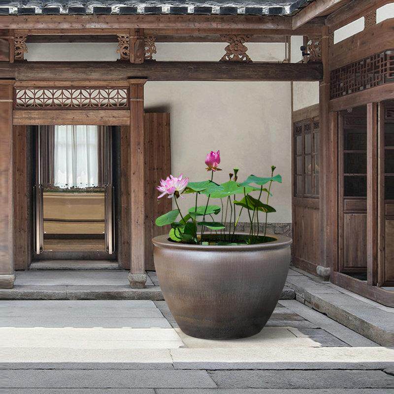 室外鱼缸庭院大鱼缸特大号造景老式水缸家用储水用厨房养鱼陶瓷