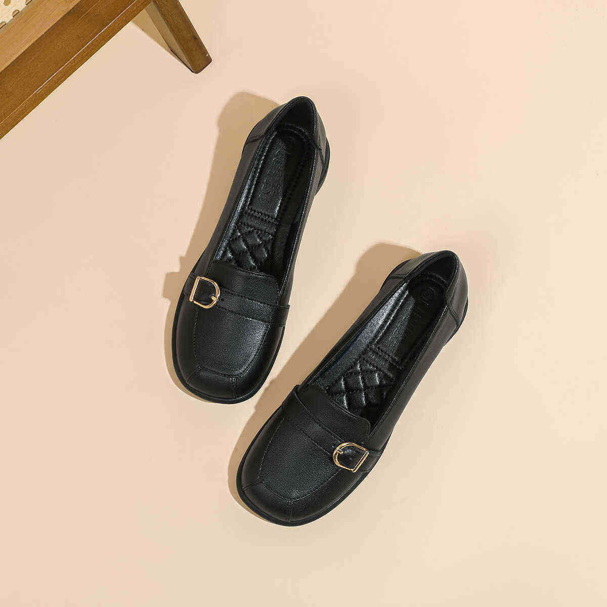 工作鞋女黑色圆头久站不累软底粗跟空姐面试皮鞋职业工装软皮单鞋