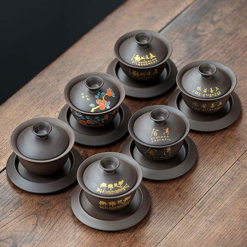 紫砂盖碗茶杯单盖子陶瓷三才泡茶碗家用配件功夫茶具零配大号碗盖