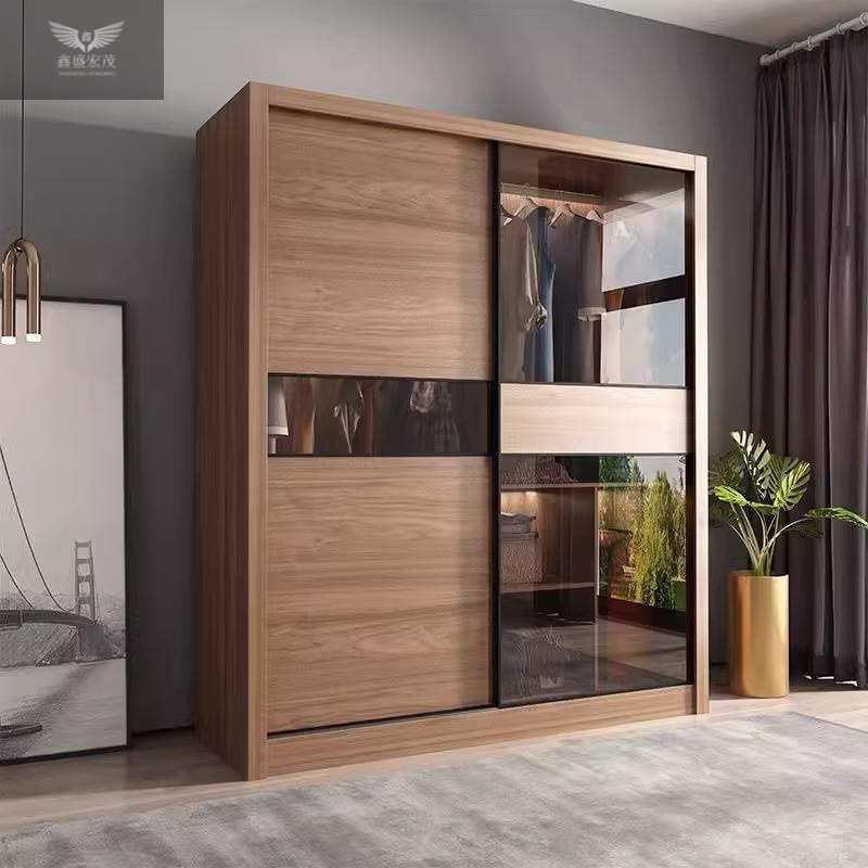 现代简约家用卧室衣橱板式北欧推拉门衣柜经济型玻璃移门收纳