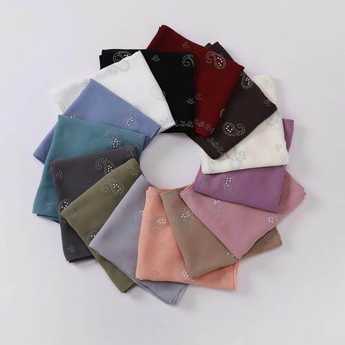Pearl Chiffon Cashew Hot Diamond Long Scarf雪纺腰果烫钻长巾