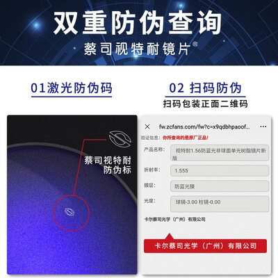 2024新品蔡司子品牌视特耐非球面高清树脂镜片防蓝光镜片1.561.60