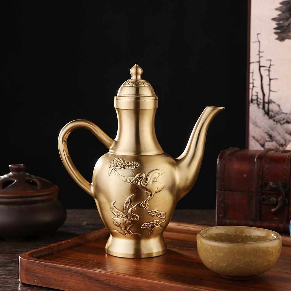 摆件酒壶长嘴福铜器纯复壶古铜做百黄铜精雕龙凤茶壶高餐厅手把旧