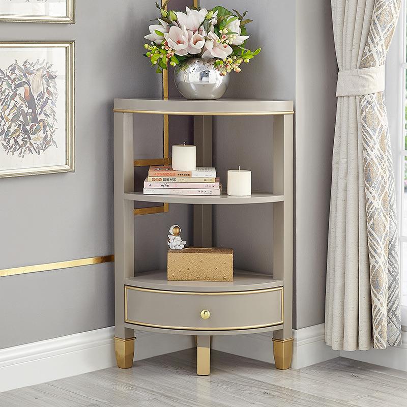 灰墙角柜置物架简约实木角柜卧室拐角收纳矮柜灰色轻奢三角柜