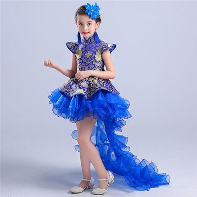 正品六一儿童筝中演出服女童公主裙小生舞蹈红色国风合学唱表古演