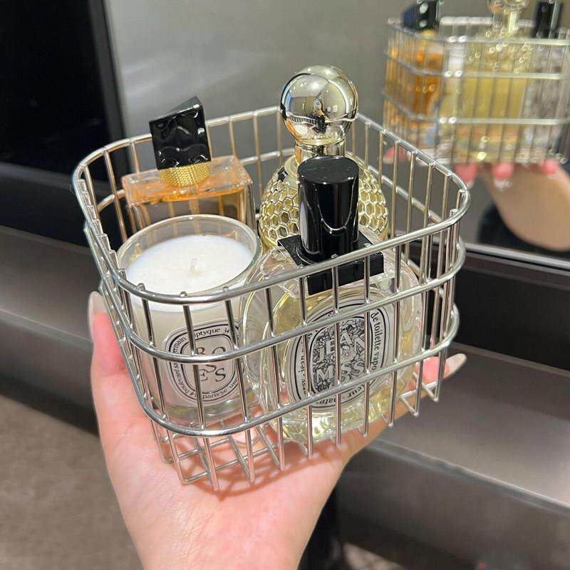 不锈钢浴室用品置物架化妆品收纳洗手台面收纳层架铁艺收纳筐洗漱