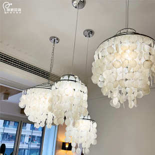 北欧简约贝壳卧室吊灯客厅餐厅枝形美式 灯饰玄关艺术铁创意小吊灯