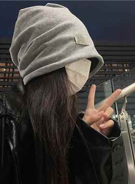大头围黑色堆s堆标帽女韩百搭iSFMn网红金属冷帽显版脸小包头帽防