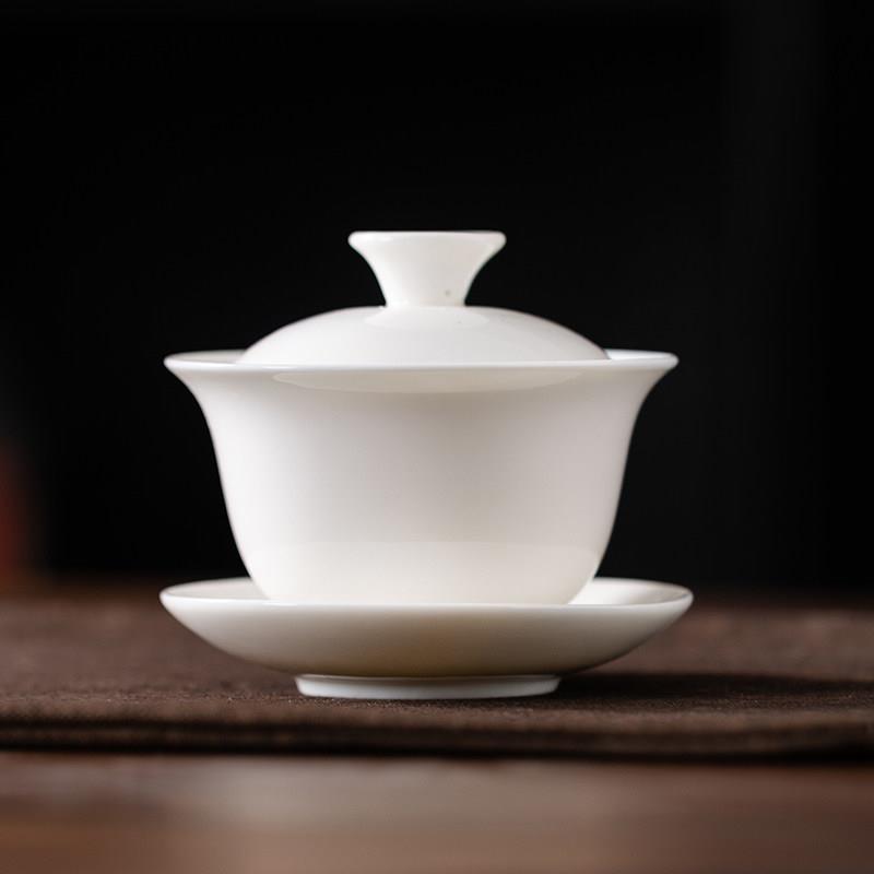 高端茶盖碗盖碗德化白瓷茶具套装整套功夫陶瓷简约茶壶茶杯羊脂玉