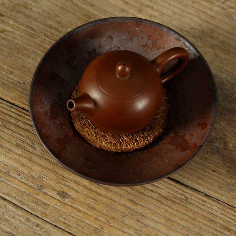 亦紫功夫茶具粗陶茶盘原矿色釉小托盘圆形壶承多用挂盘茶点盘