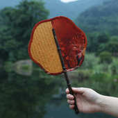 扇子 中式 复古 缎面 纯手工 纳凉 手工竹编