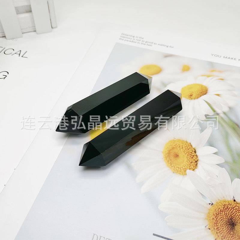 弘晶远水晶天然黑曜石双尖六棱柱水晶六棱柱原石打磨跨境摆件