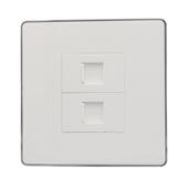 银边86型双口电话免打线插座面板两位RJ11语音电话线墙壁开关插座