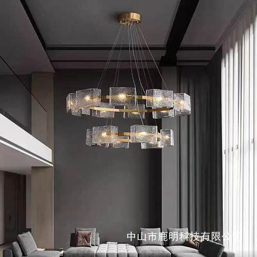 美式全铜复古水波纹玻璃客厅吊灯意式后现代轻奢酒店卧室餐厅吊灯