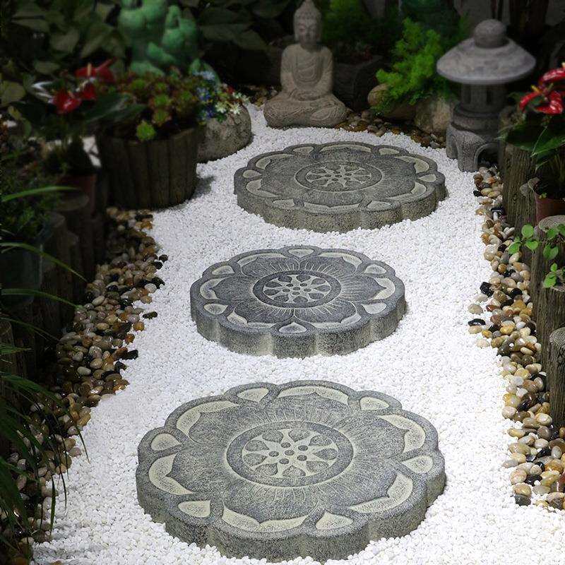 踏步石菜园步道脚踏石室外院子铺地石中式别墅花园庭院造景汀步石