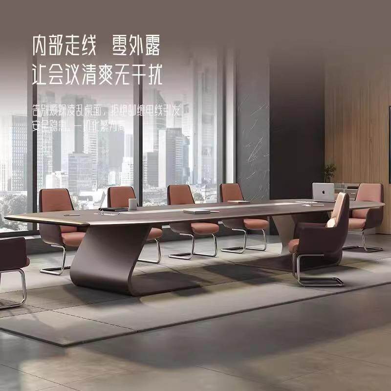 轻奢现代简约大档烤漆会议桌长桌条型会议培训洽谈办公桌椅324331