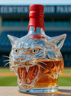 2025爆款跨境 Wildcat 野猫头酒瓶摆件工艺品玻璃材质威士忌酒瓶