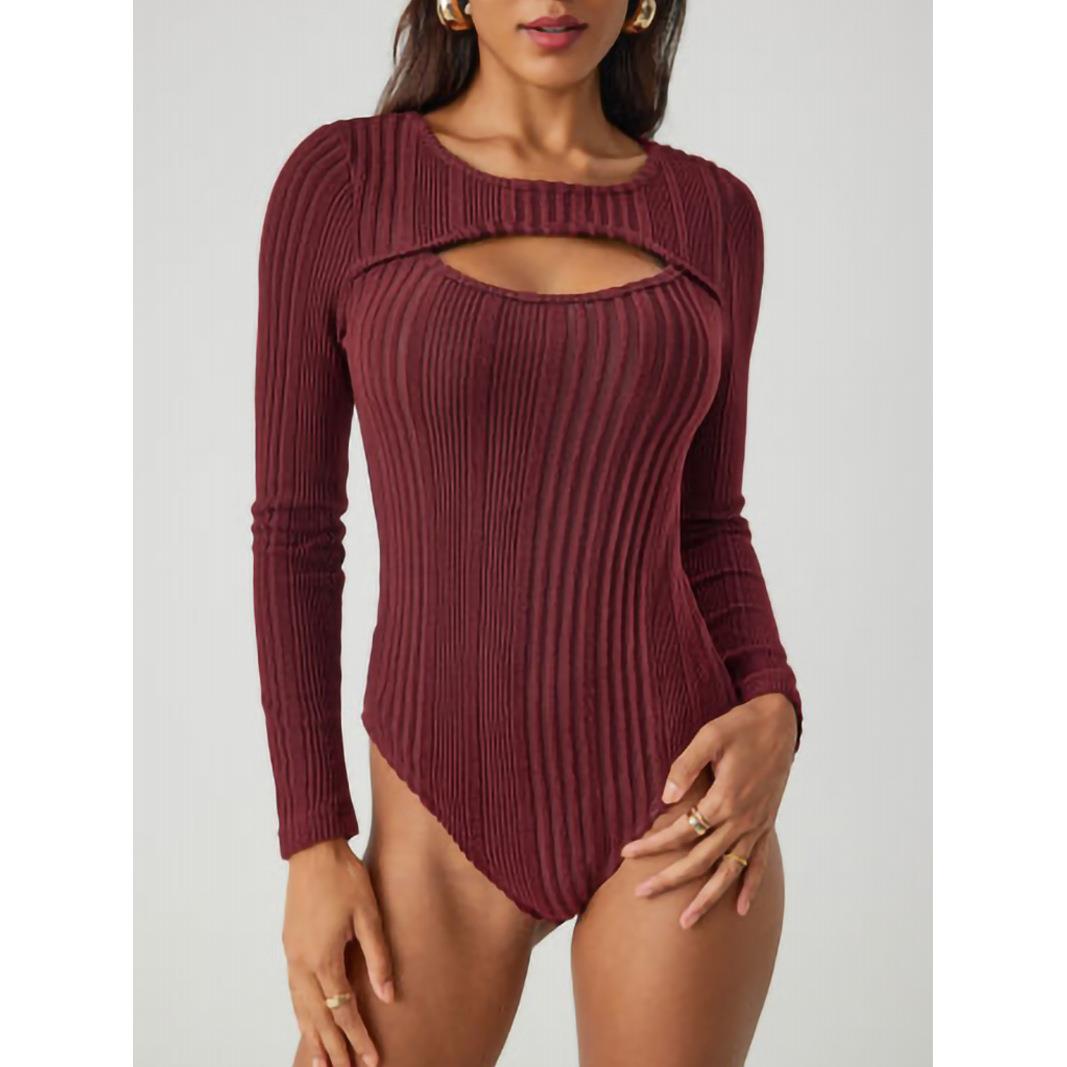 Women's hollow slim fit T-shirt with long sleeve top