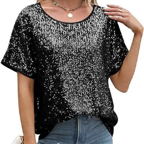 Sequin off shoulder short sleeved sequin deep top