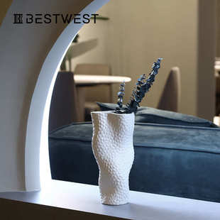 博西家居 ins风创意扭曲白色釉面陶瓷花瓶摆件家居样板间装饰品