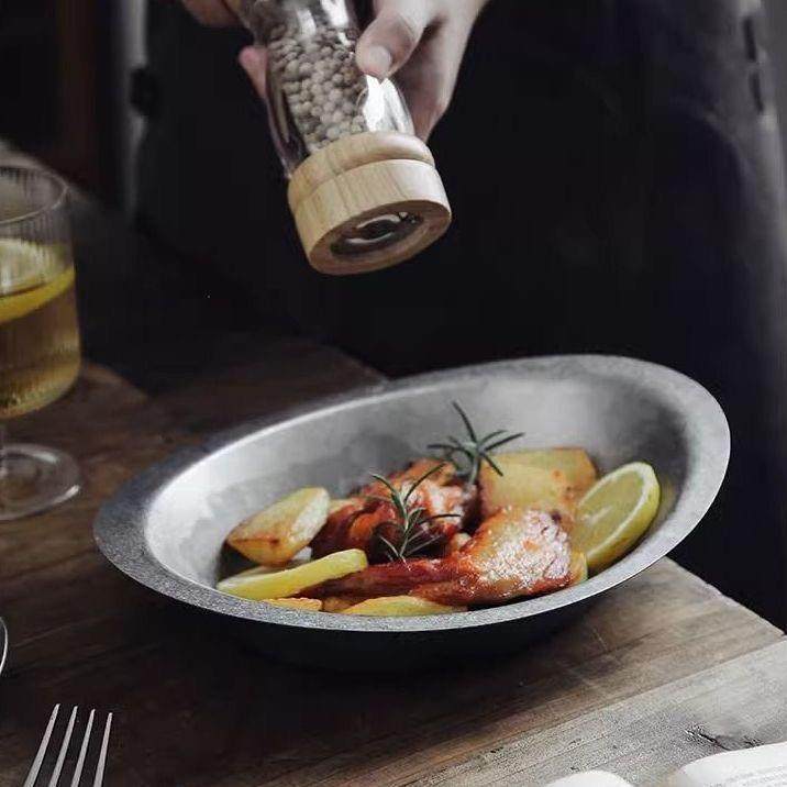 美式覆古餐具户外露营盘子高颜值不锈钢餐盘咖哩盘深盘水果沙拉盘,餐饮具,盘,淘宝优惠券,粉丝福利购,淘宝优惠卷