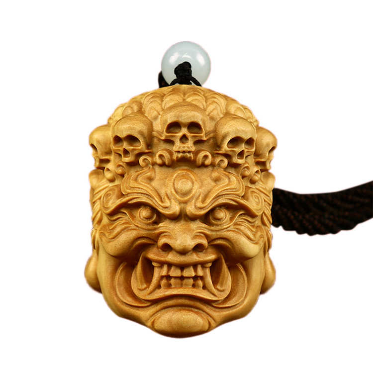 黄杨实木雕刻工艺品手把玩件佛头不动明王男士随身钥匙扣汽车挂件