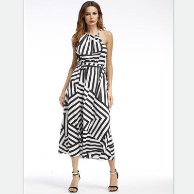 Black and white geometric loose dress long skirt womens