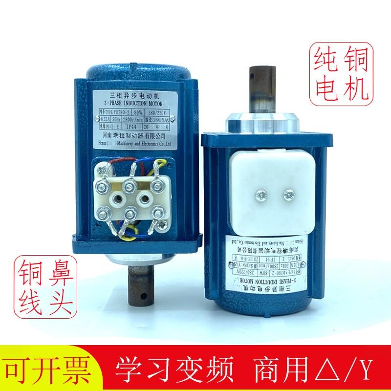 三相380V/220V变频器电机60W 80W 140W教学PLC实验学习立式6根线