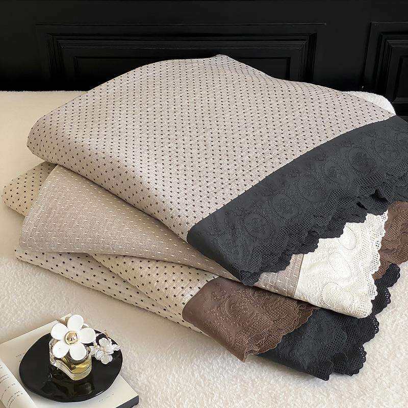 法式大花边枕巾款全棉三层纱提花床盖三件套亲肤透气高温砂洗床单