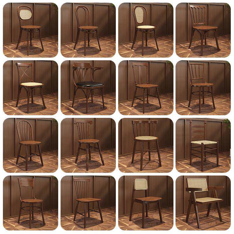 咖啡店椅子实木美式覆古风甜品烘培西餐厅奶茶店凳子藤编桌椅商用