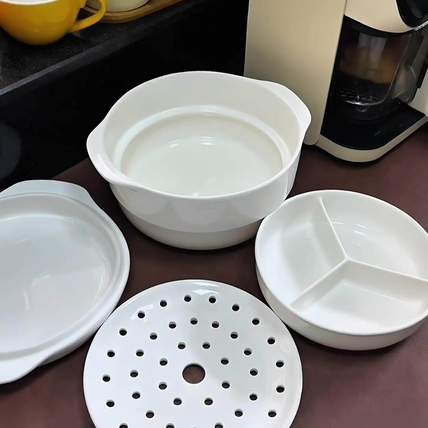 微波炉蒸笼家用陶瓷三格蒸盘蒸包子水饺专用加热蒸笼副食品蒸碗带