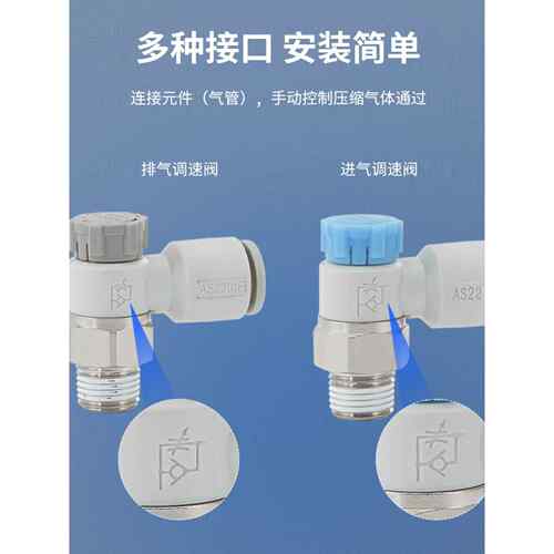 SMC型AS2201F-01-06SA节流阀气缸可调气动万向调速阀AS2002F2301F