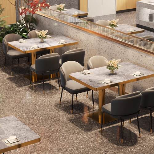 2025新款岩板商用餐桌咖啡厅酒店饭店自助餐桌椅组合长方形饭桌