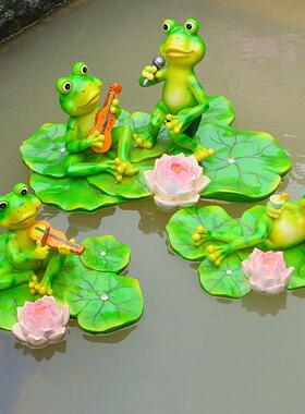 浮水爱看书青蛙漂浮摆件庭院假山喷泉鱼缸造景花园池塘装饰工艺品